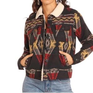 Rock & Roll Aztec Jacquard Trucker Jacket Sherpa Lining